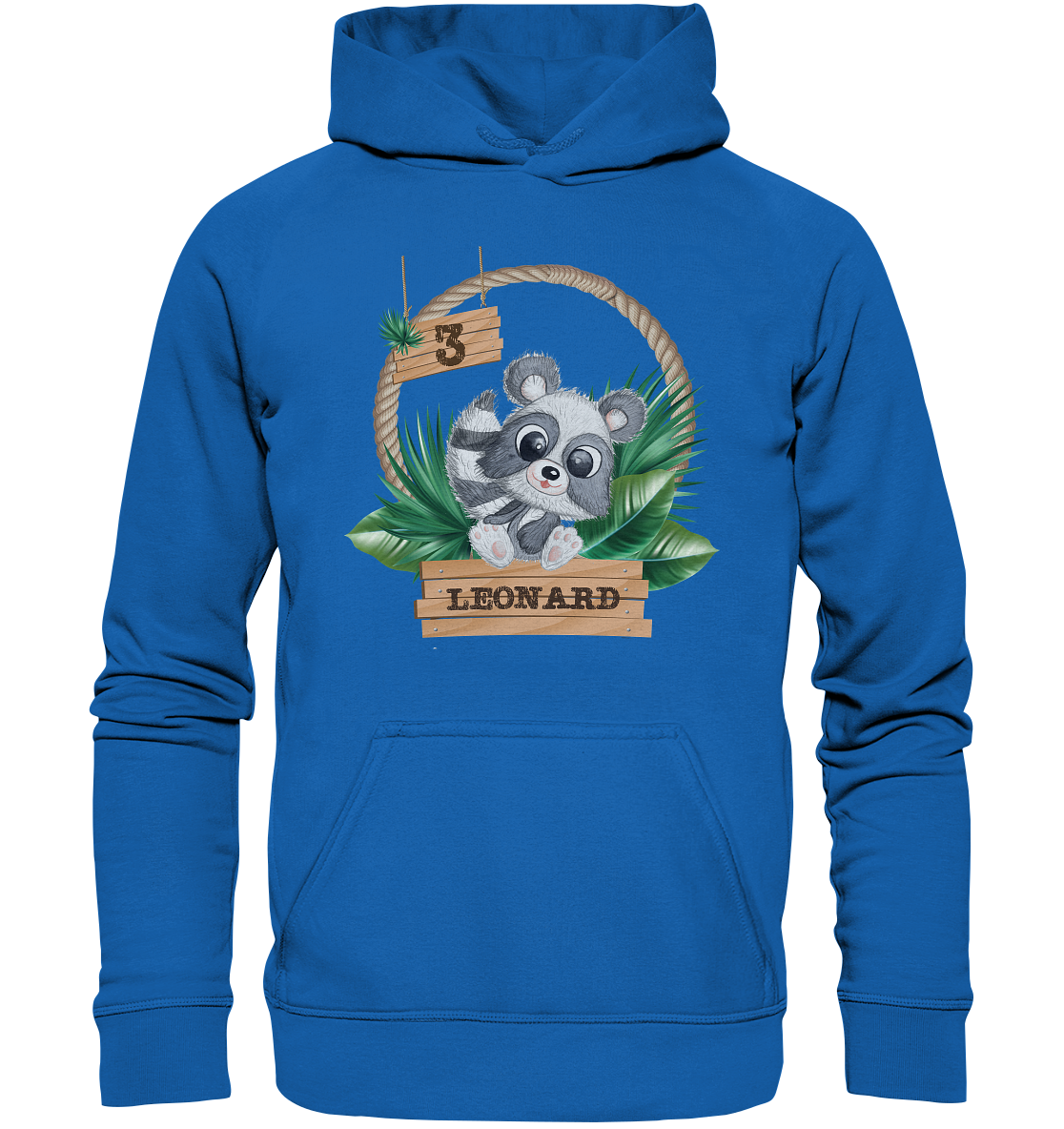 Kids Premium Hoodie -Jungle Design mit niedlichen Waschbär Motiv - personalisiert