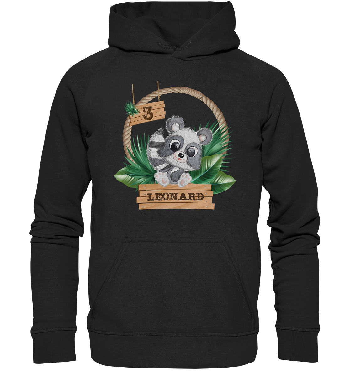 Kids Premium Hoodie -Jungle Design mit niedlichen Waschbär Motiv - personalisiert