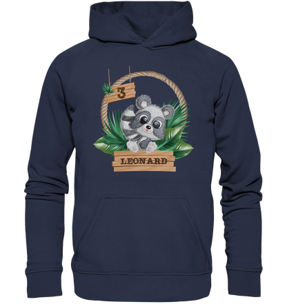 Kids Premium Hoodie -Jungle Design mit niedlichen Waschbär Motiv - personalisiert