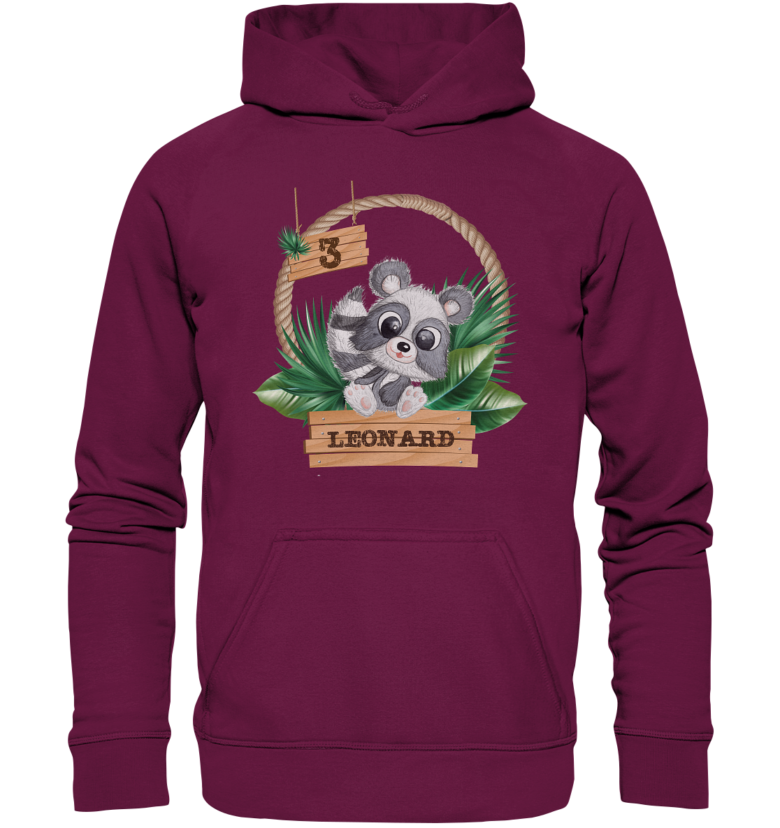 Kids Premium Hoodie -Jungle Design mit niedlichen Waschbär Motiv - personalisiert