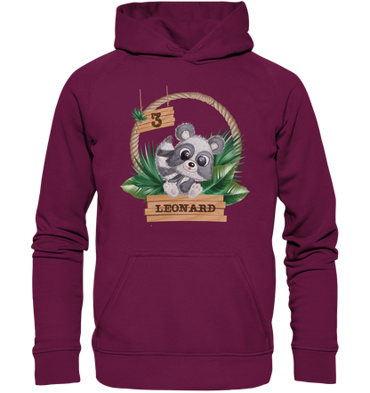 Kids Premium Hoodie -Jungle Design mit niedlichen Waschbär Motiv - personalisiert