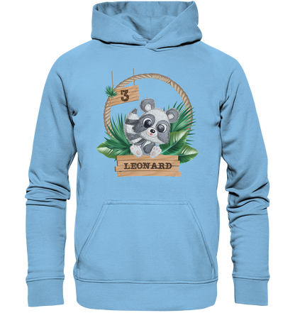 Kids Premium Hoodie -Jungle Design mit niedlichen Waschbär Motiv - personalisiert