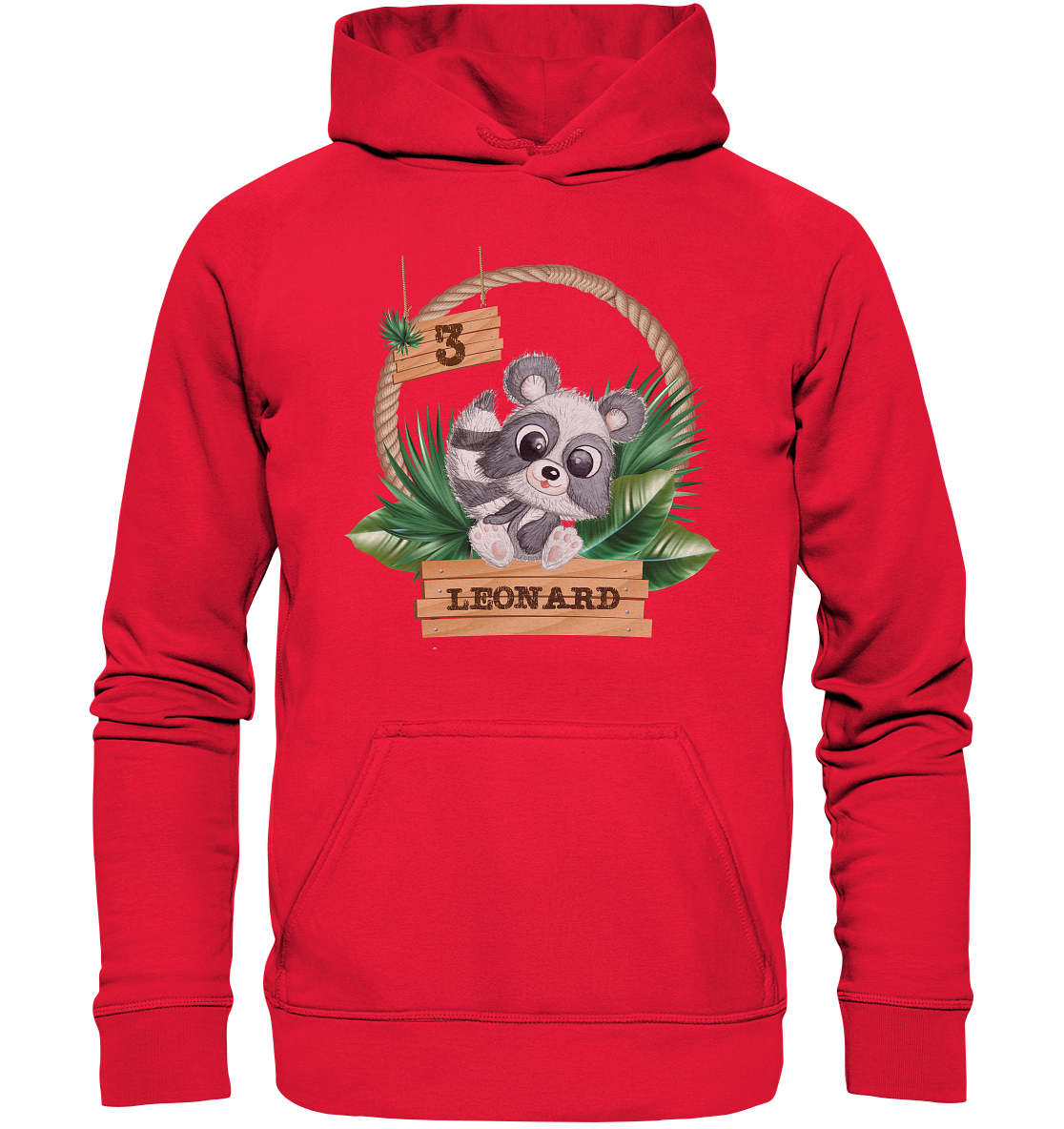 Kids Premium Hoodie -Jungle Design mit niedlichen Waschbär Motiv - personalisiert