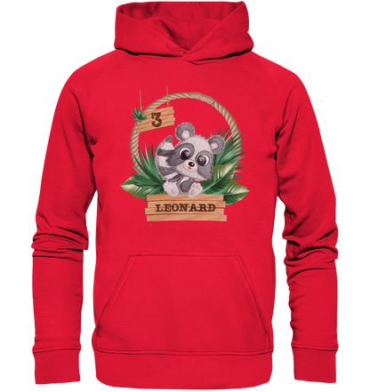 Kids Premium Hoodie -Jungle Design mit niedlichen Waschbär Motiv - personalisiert