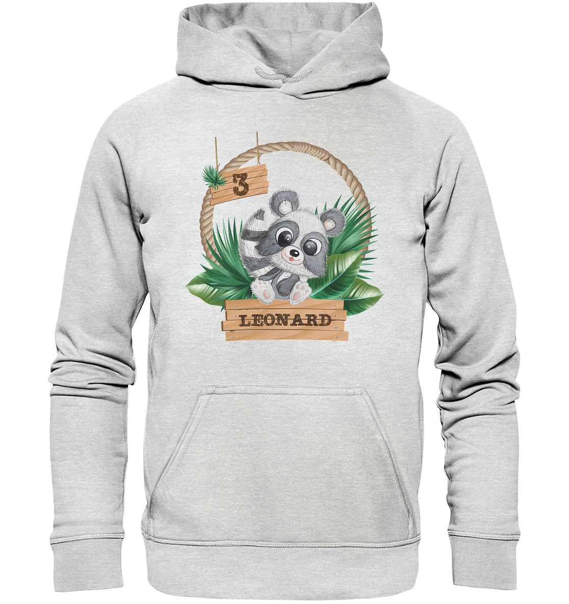 Kids Premium Hoodie -Jungle Design mit niedlichen Waschbär Motiv - personalisiert