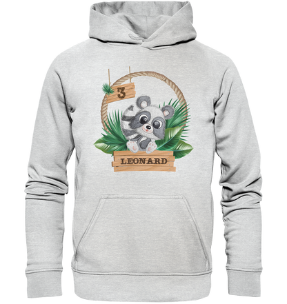 Kids Premium Hoodie -Jungle Design mit niedlichen Waschbär Motiv - personalisiert