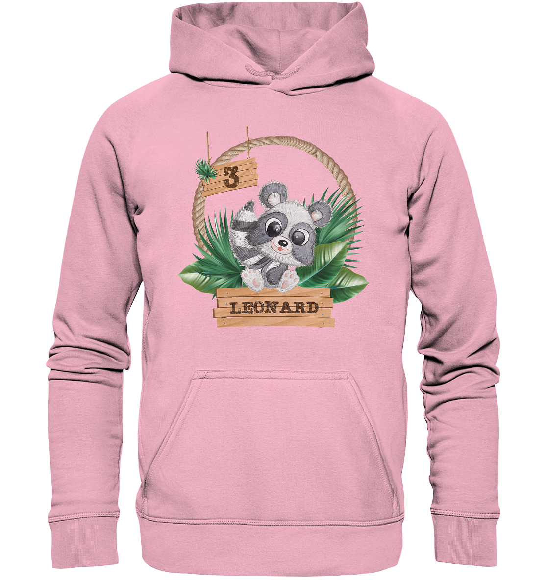 Kids Premium Hoodie -Jungle Design mit niedlichen Waschbär Motiv - personalisiert