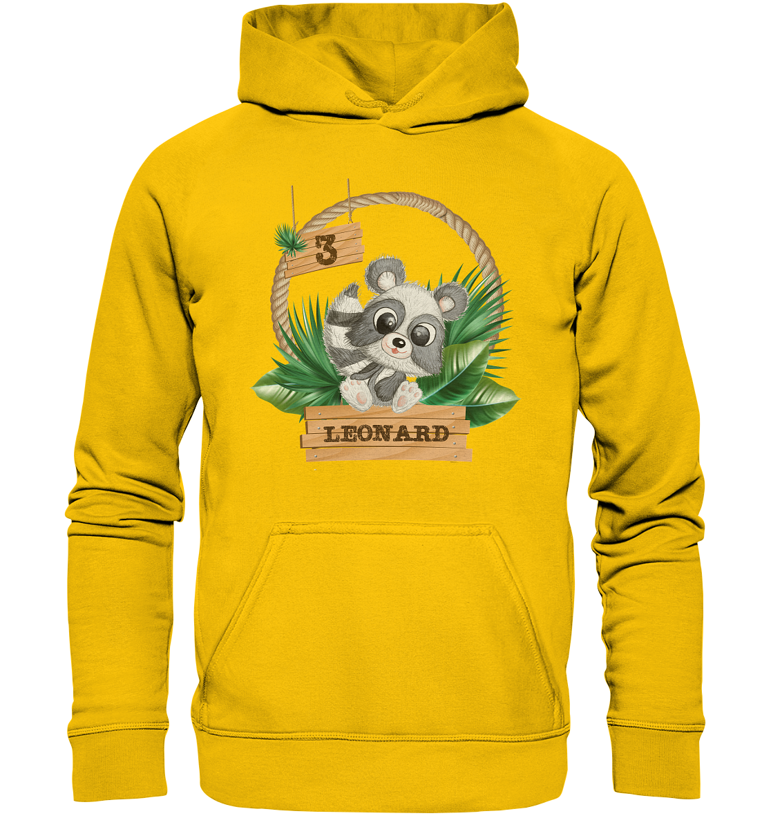 Kids Premium Hoodie -Jungle Design mit niedlichen Waschbär Motiv - personalisiert