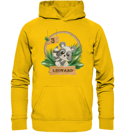 Kids Premium Hoodie -Jungle Design mit niedlichen Waschbär Motiv - personalisiert