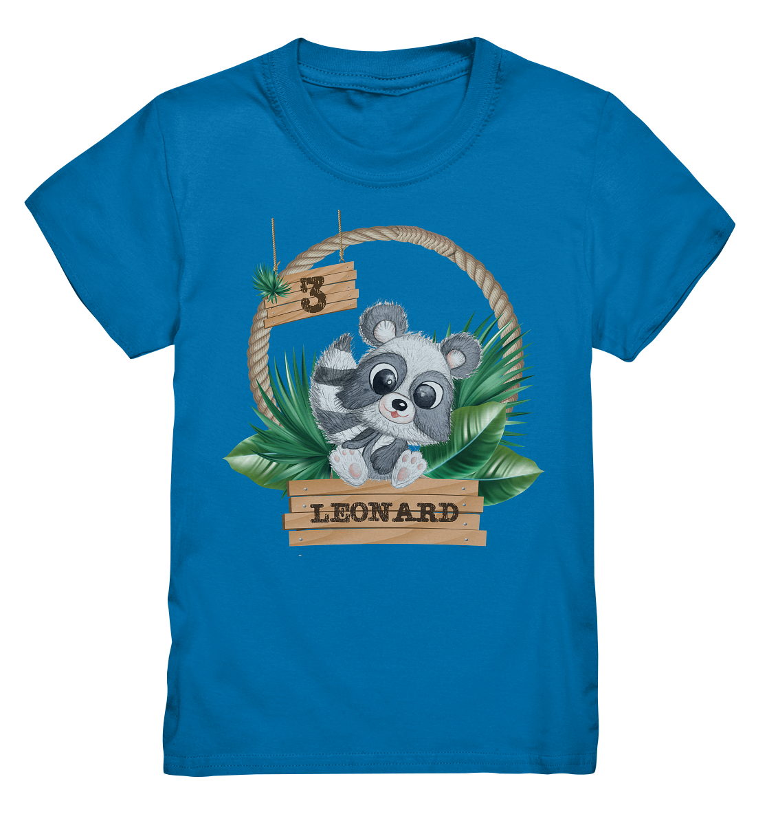 Kids Premium Shirt -Jungle Design mit niedlichen Waschbär Motiv - personalisiert