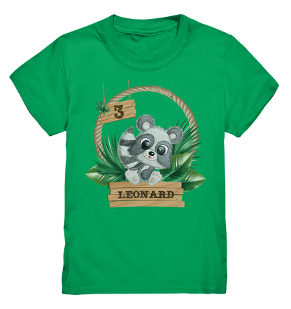 Kids Premium Shirt -Jungle Design mit niedlichen Waschbär Motiv - personalisiert