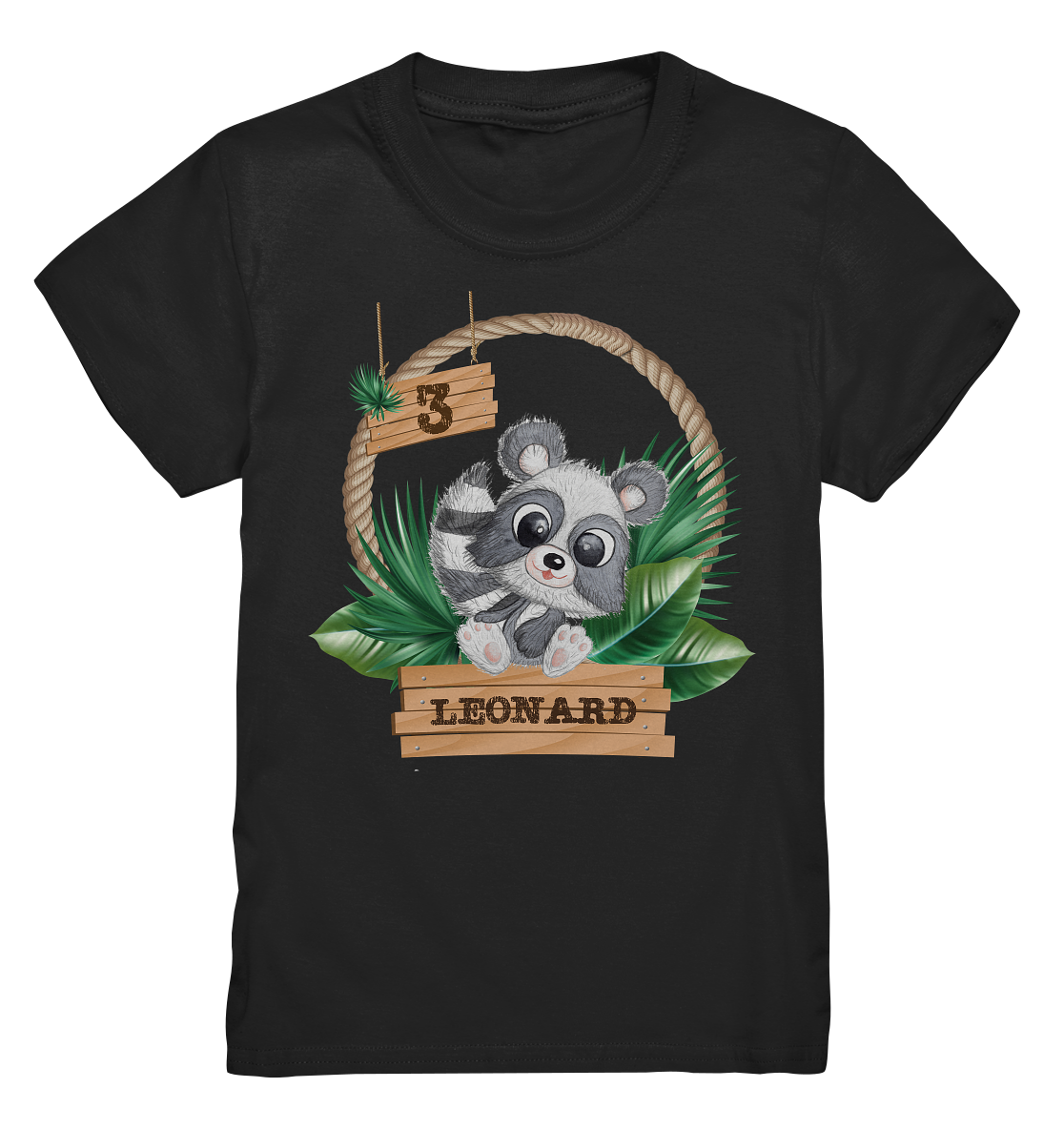 Kids Premium Shirt -Jungle Design mit niedlichen Waschbär Motiv - personalisiert