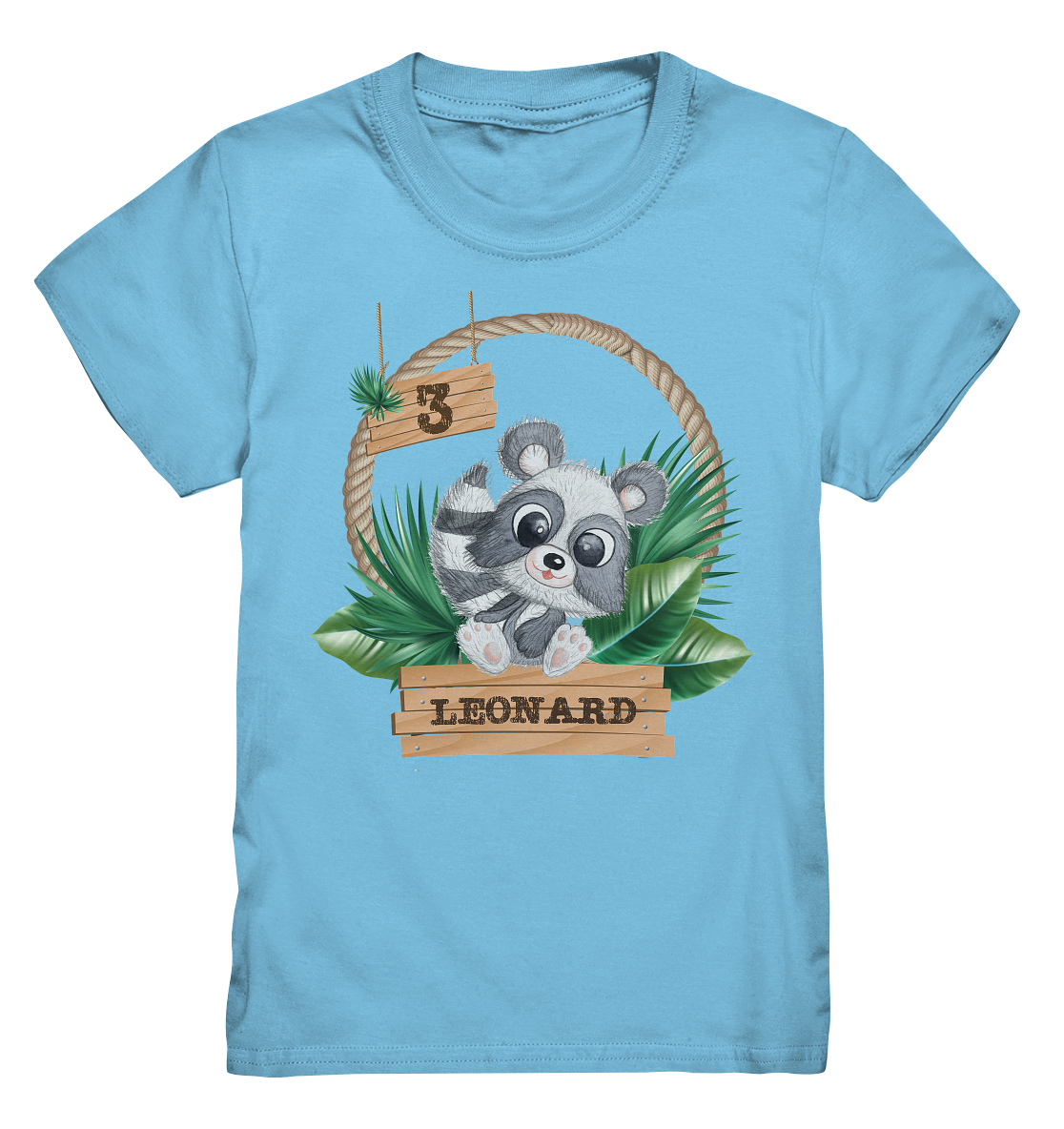 Kids Premium Shirt -Jungle Design mit niedlichen Waschbär Motiv - personalisiert