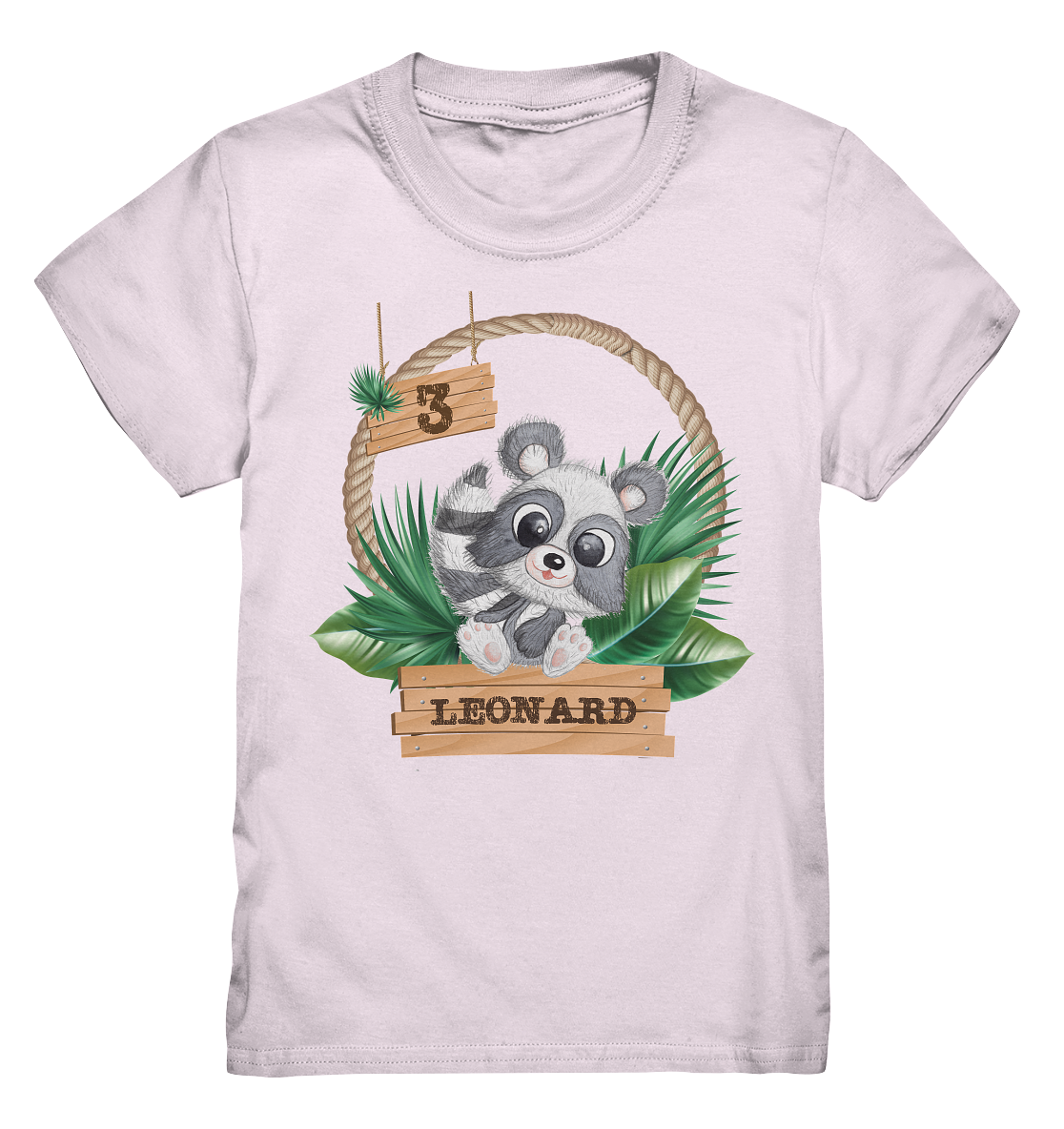 Kids Premium Shirt -Jungle Design mit niedlichen Waschbär Motiv - personalisiert