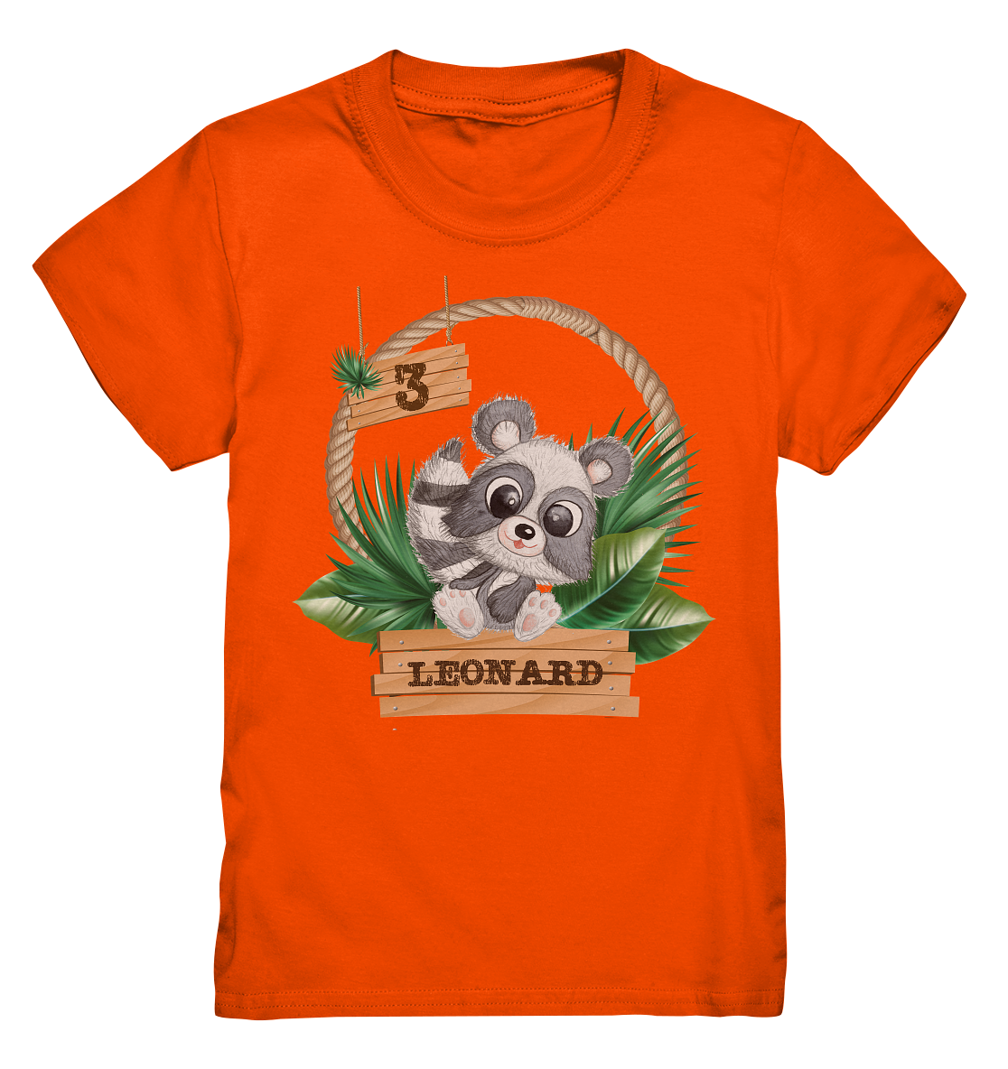 Kids Premium Shirt -Jungle Design mit niedlichen Waschbär Motiv - personalisiert