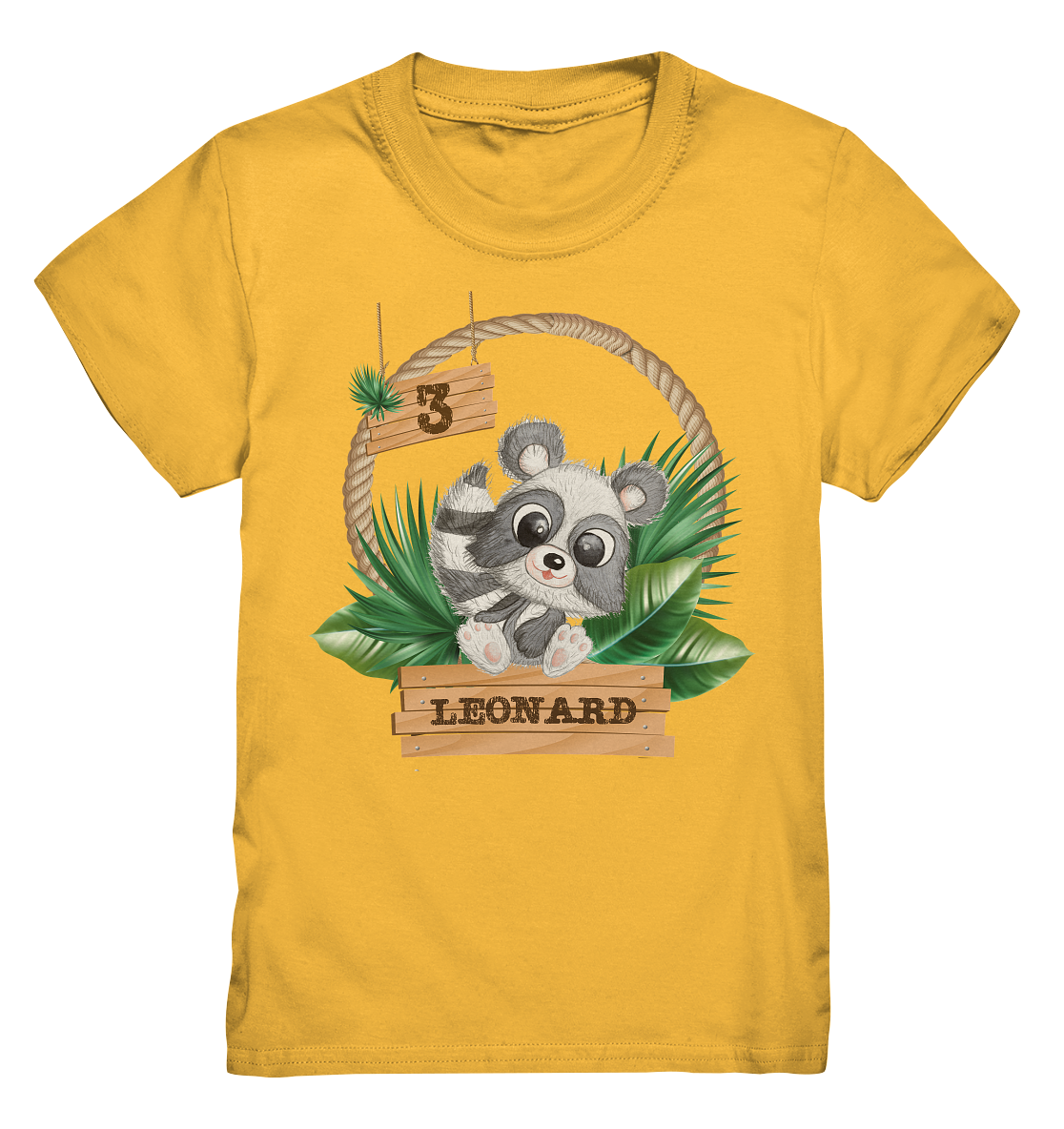 Kids Premium Shirt -Jungle Design mit niedlichen Waschbär Motiv - personalisiert