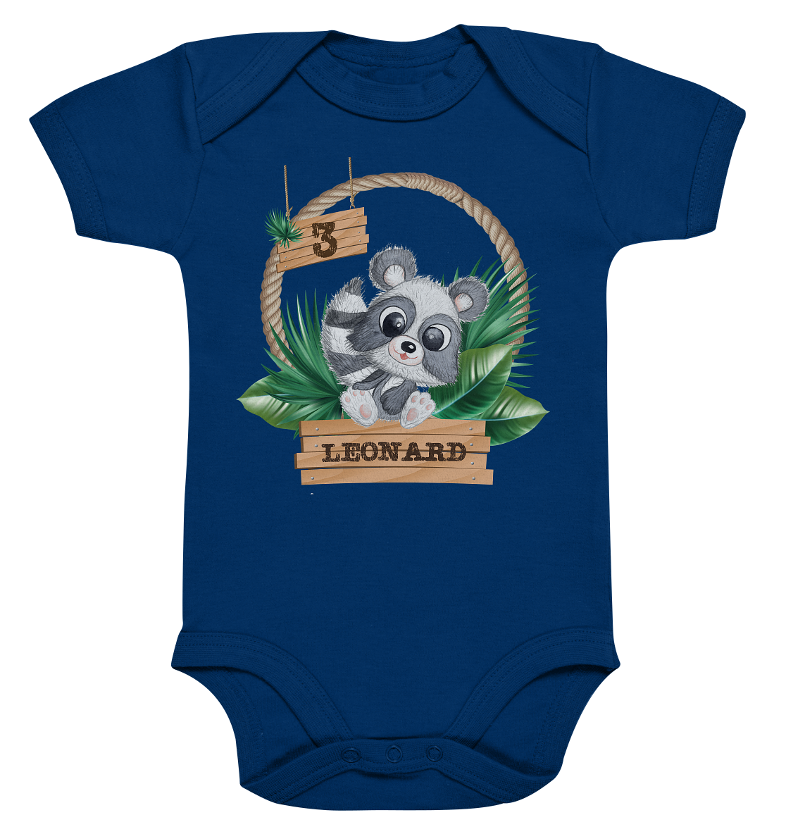 Organic Baby Body - Jungle Design mit niedlichen Waschbär Motiv - personalisiert