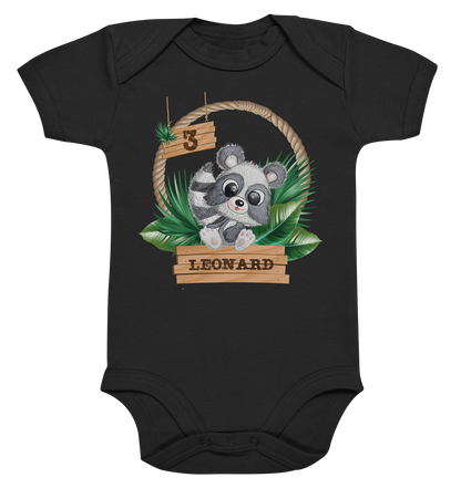 Organic Baby Body - Jungle Design mit niedlichen Waschbär Motiv - personalisiert