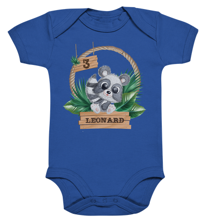 Organic Baby Body - Jungle Design mit niedlichen Waschbär Motiv - personalisiert