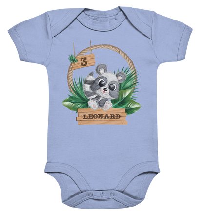 Organic Baby Body - Jungle Design mit niedlichen Waschbär Motiv - personalisiert