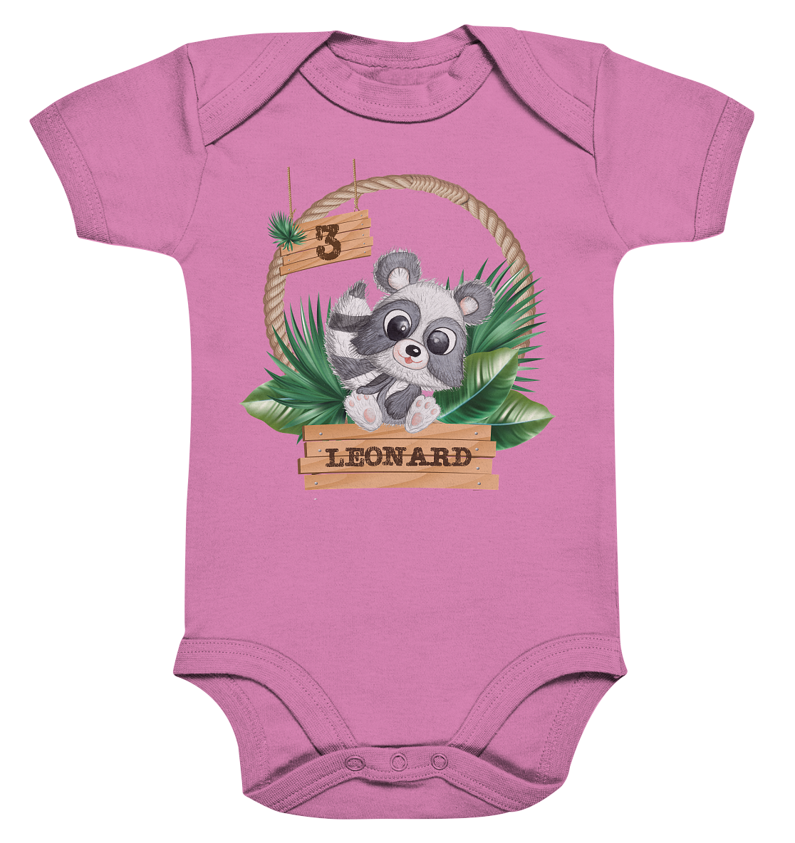 Organic Baby Body - Jungle Design mit niedlichen Waschbär Motiv - personalisiert