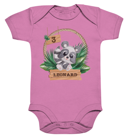 Organic Baby Body - Jungle Design mit niedlichen Waschbär Motiv - personalisiert