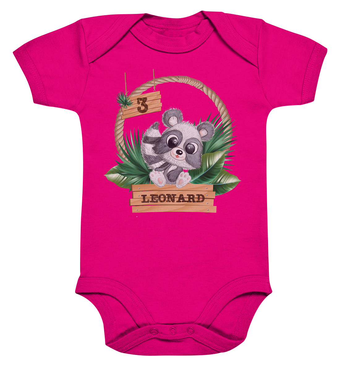 Organic Baby Body - Jungle Design mit niedlichen Waschbär Motiv - personalisiert