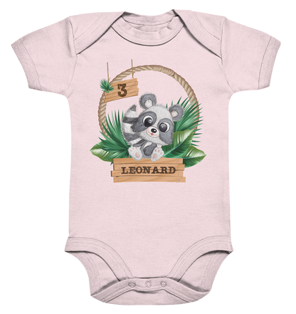 Organic Baby Body - Jungle Design mit niedlichen Waschbär Motiv - personalisiert