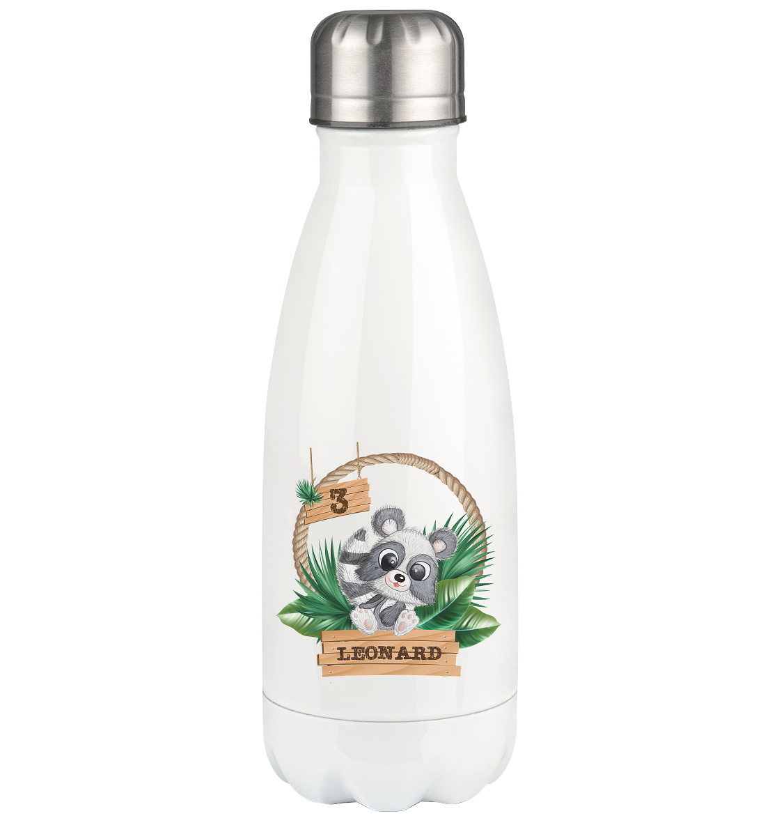 Thermoflasche 350ml Jungle Design mit niedlichen Waschbär Motiv -personalisiert