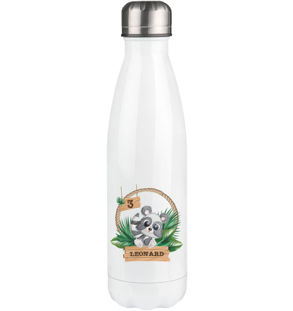 Thermoflasche 500ml - Jungle Design mit niedlichen Waschbär Motiv - personalisiert