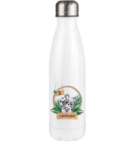 Thermoflasche 500ml - Jungle Design mit niedlichen Waschbär Motiv - personalisiert