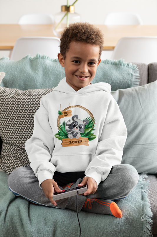 Kids Premium Hoodie -Jungle Design mit niedlichen Waschbär Motiv - personalisiert