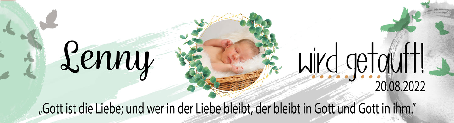 Banner für Taufe individuell mit Foto und Name + Wunschtext