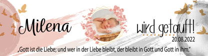 Banner für Taufe individuell mit Foto und Name + Wunschtext