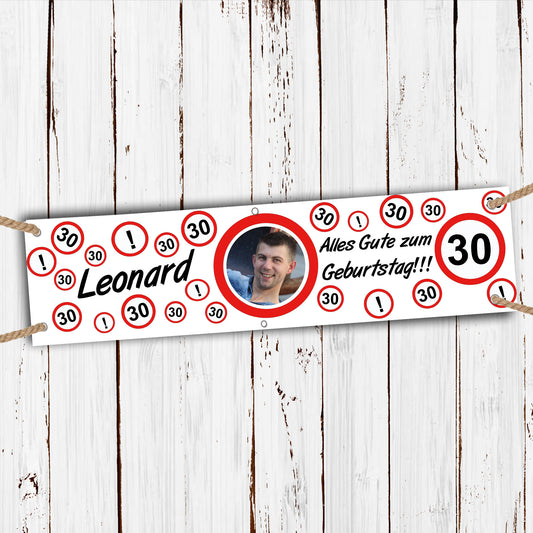 Banner zum Geburtstag 200x50cm - personalisiert- Verkehrszeichen