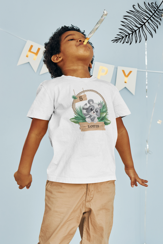 Kids Organic Shirt - Jungle Design mit niedlichen Waschbär Motiv - personalisiert