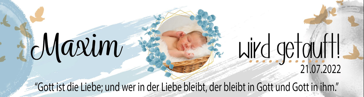 Banner für Taufe individuell mit Foto und Name + Wunschtext