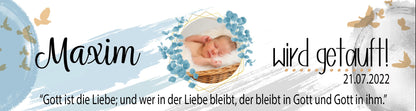 Banner für Taufe individuell mit Foto und Name + Wunschtext